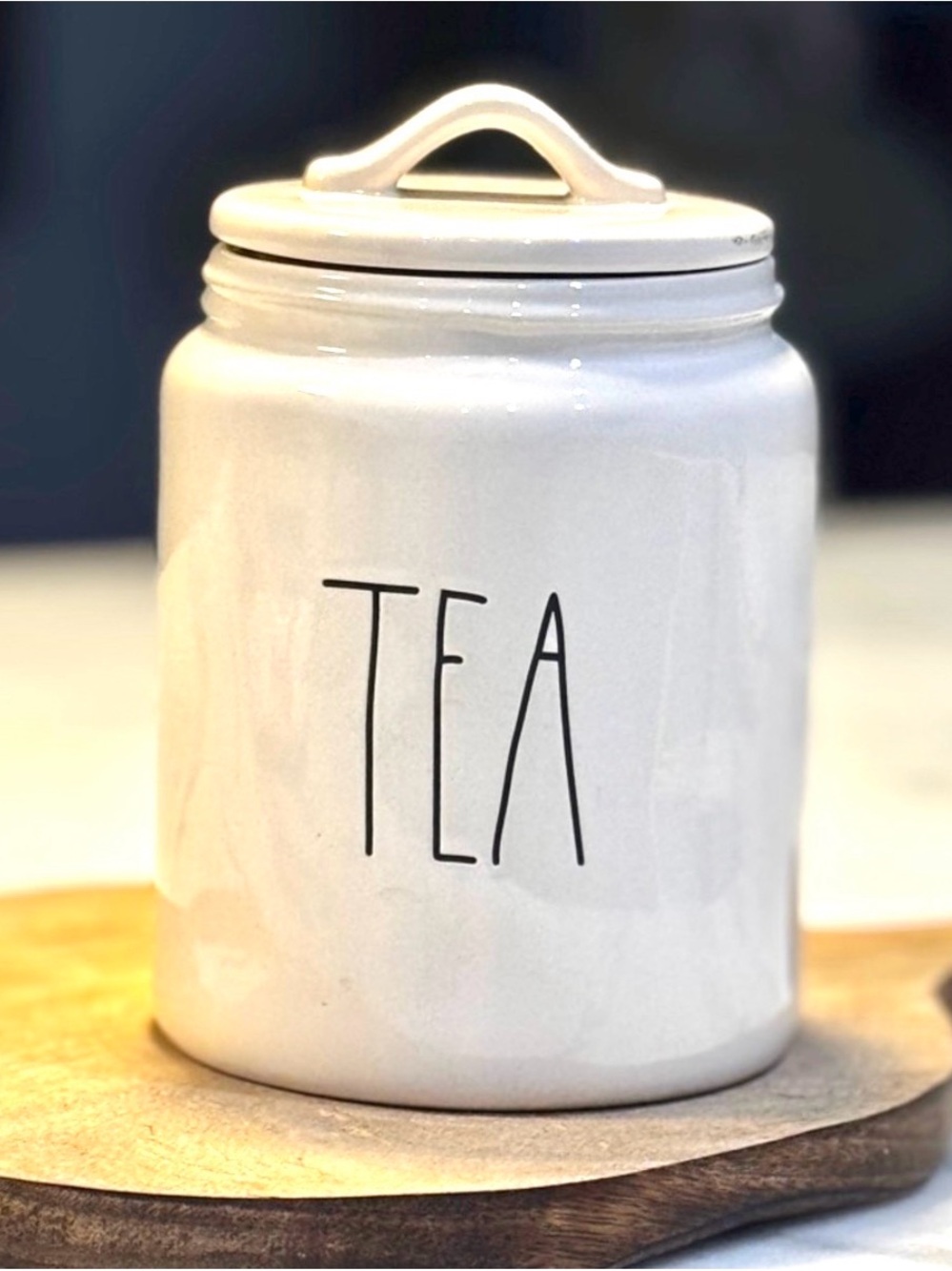 Rae Dunn White Ceramic TEA Canister with Lid